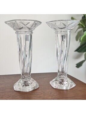 Pair of Marquis By Waterford Fine Cut Crystal Reversible Vase Candle Holder 7”